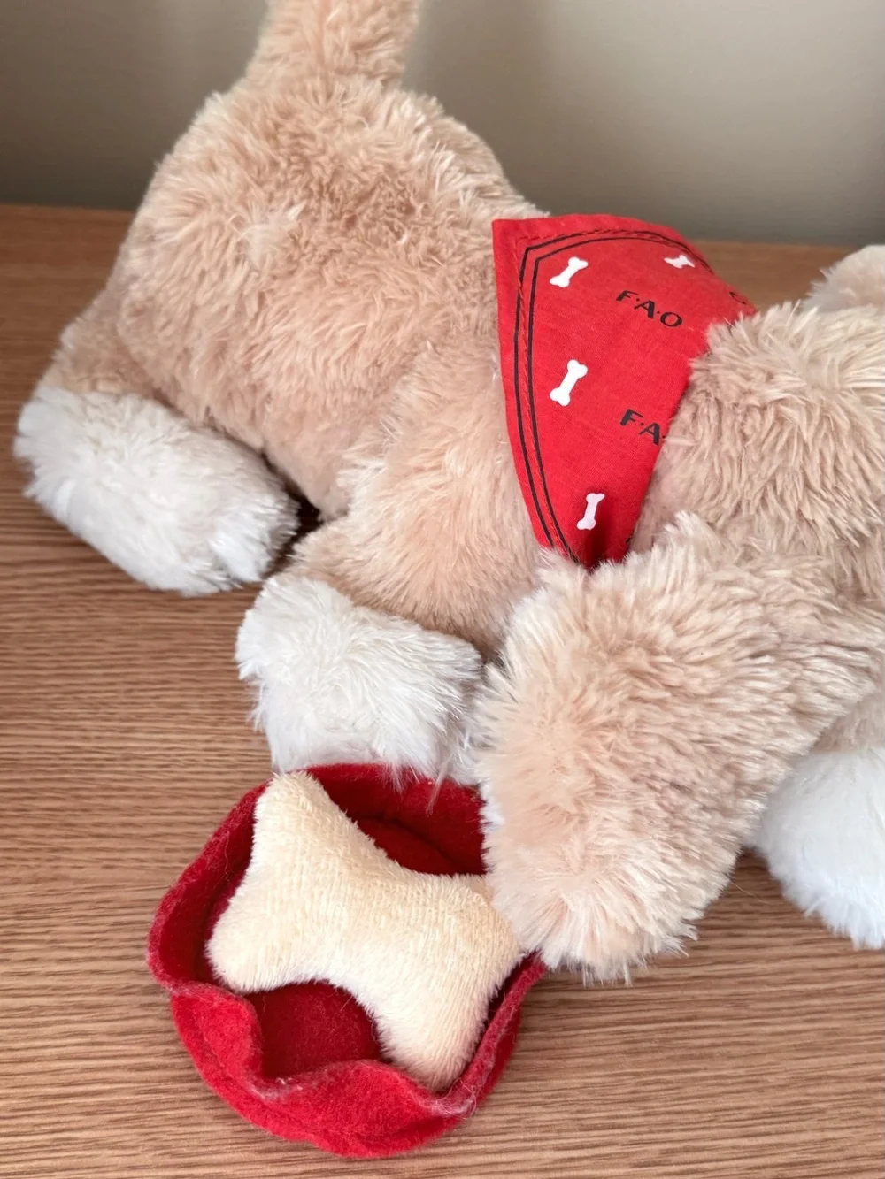 Final markdown- FA Tan & White Plush Puppy Toy with Red Bandana